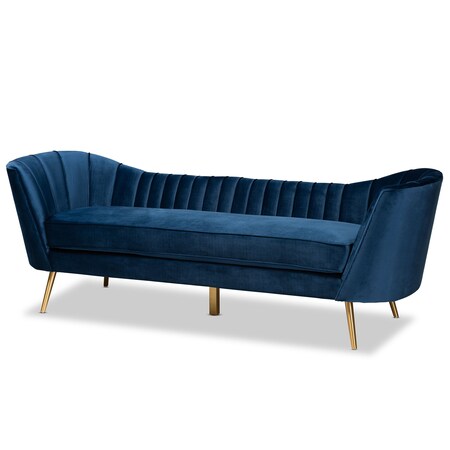Baxton Studio Kailyn Glam and Luxe Navy Blue Velvet Fabric and Gold Finished Sofa 174-11023-Zoro